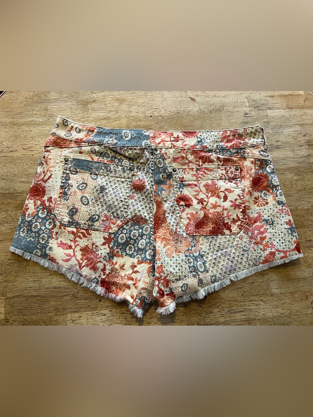 Anthropologie Pilcro Multi-Color Patchwork Fringe-Hem Jean Shorts - Picture 9 of 12